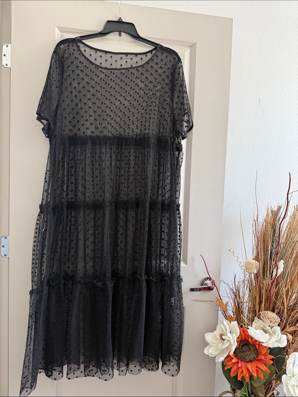 SHEIN Black Sheer Polka Dot Tiered Maxi Dress